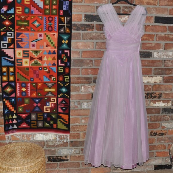 Vintage 50s Pink Ruched Tulle Layer Crinoline Grad Prom Gown Dress XS Waist 24" - Picture 11 of 13